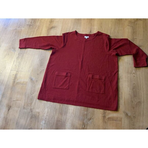 J Jill Red Tunic Top  2X Cotton Blend 3/4 Sleeve Pocket Relaxed Casual Comfort - Picture 1 of 12